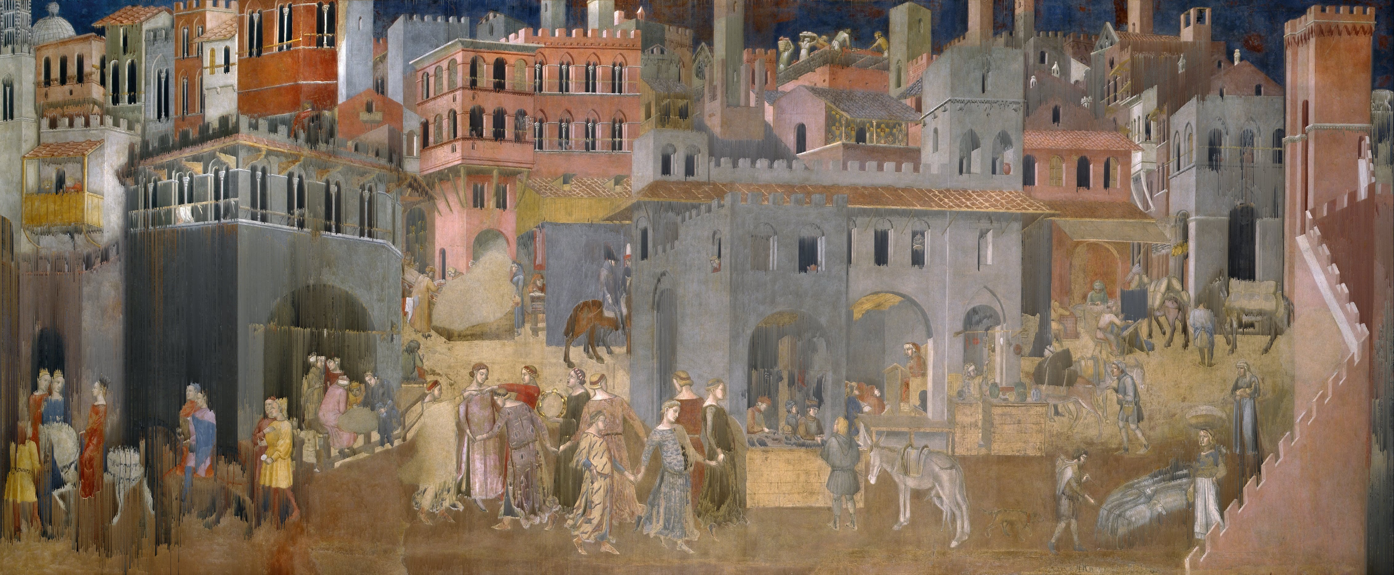 „Die Auswirkungen der guten Regierung in der Stadt“ (Ambrogio Lorenzetti, 1338) {Glitch}