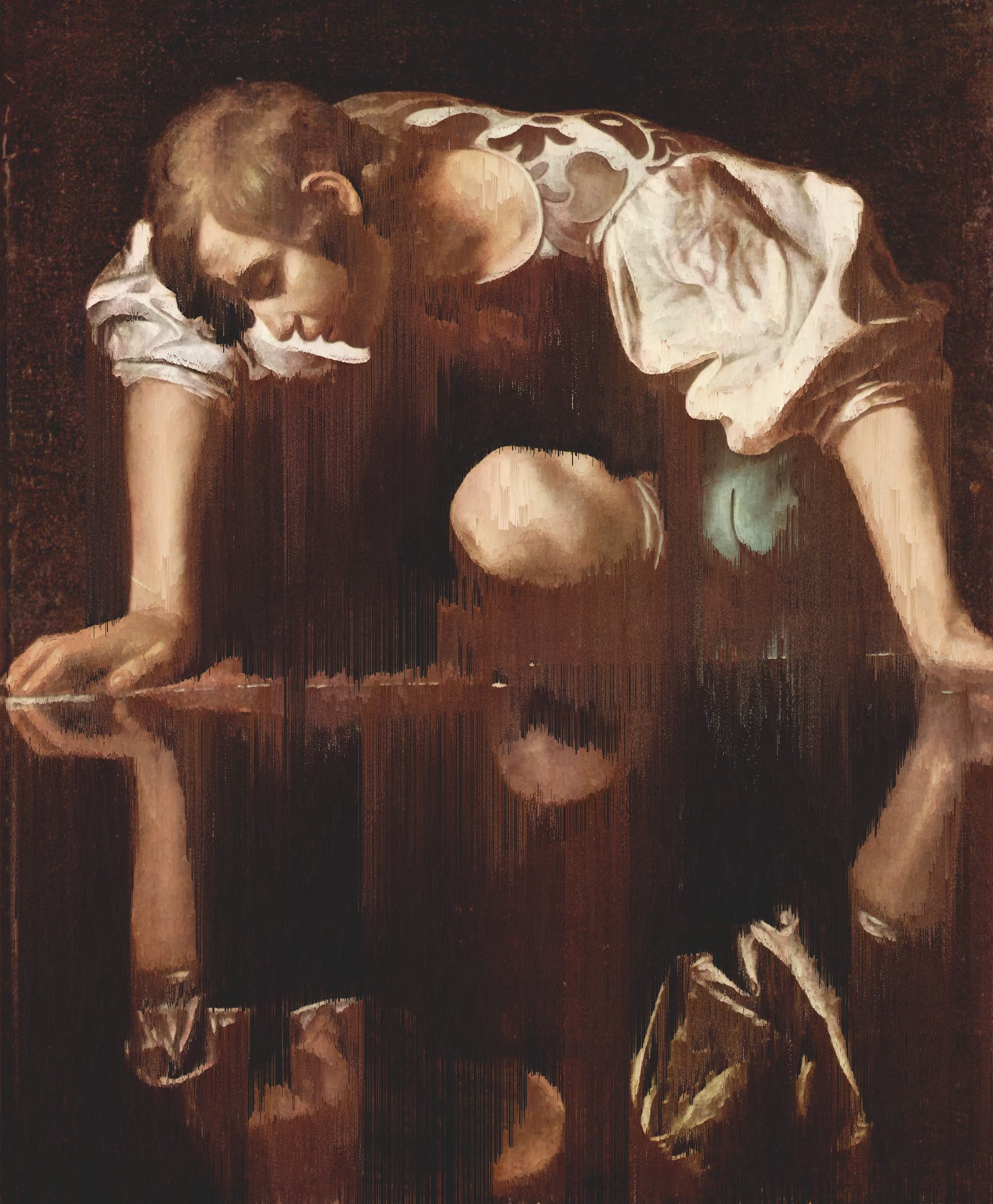 „Narcissus“ (Michelangelo Caravaggio, ca. 1597) {Glitch}