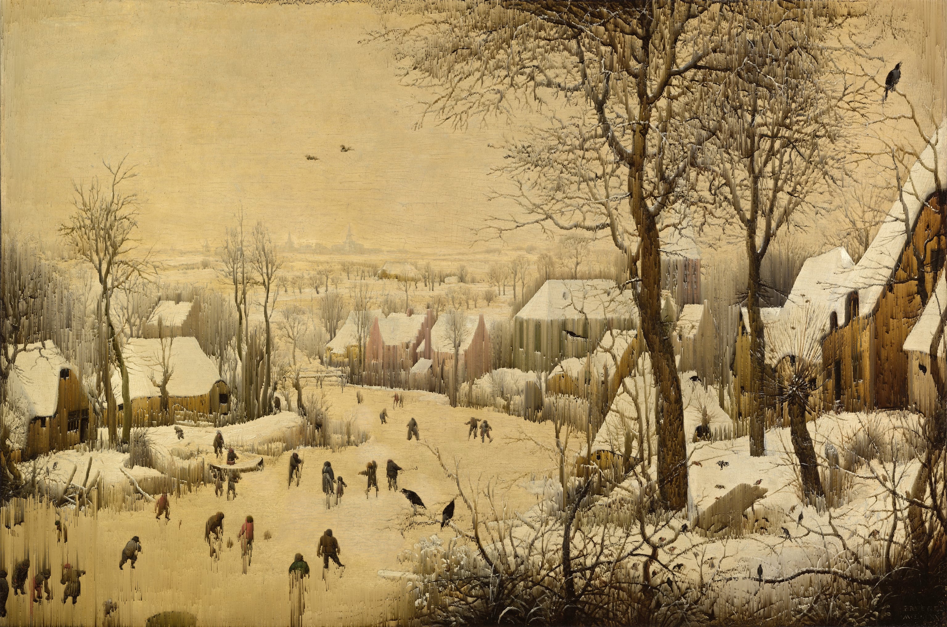 „Winterlandschaft mit Eisläufern und Vogelfalle“ (Pieter Bruegel der Ältere, 1565) {Glitch}