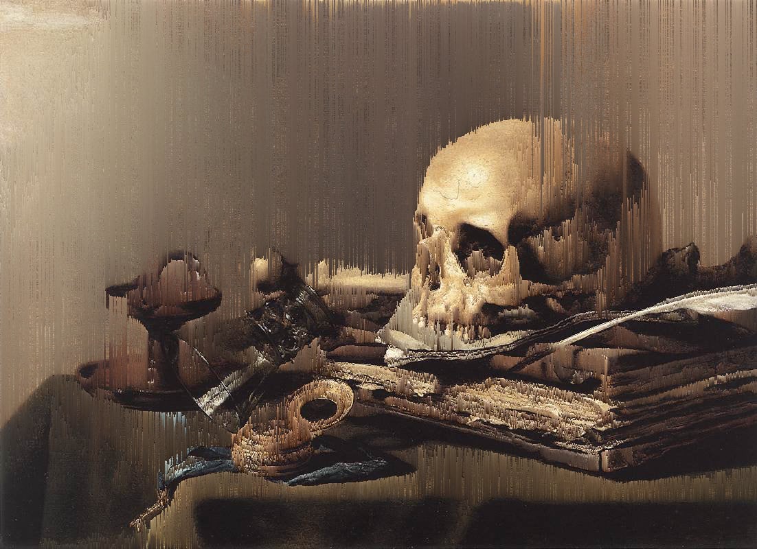 „Vanitas-Stillleben“ (Pieter Claesz, 1630) {Glitch}