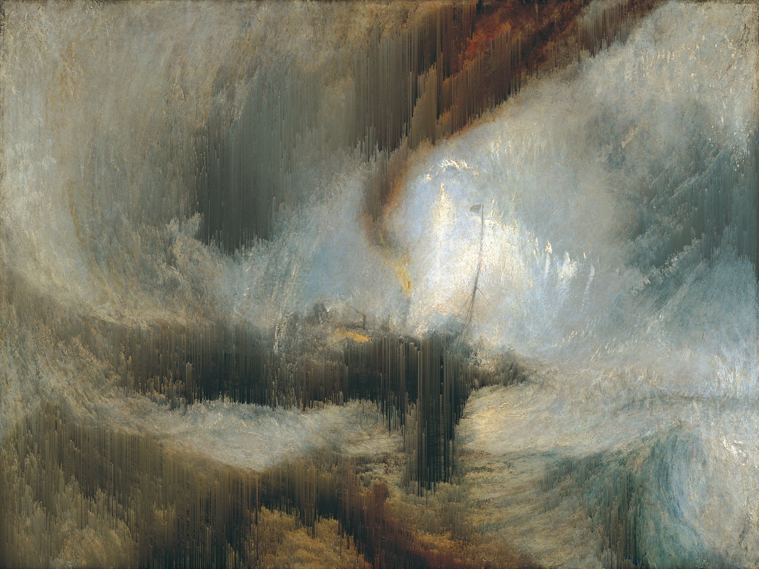 „Snow Storm – Steam-Boat off a Harbour’s Mouth“ (J.M.W. Turner, 1842) {Glitch}
